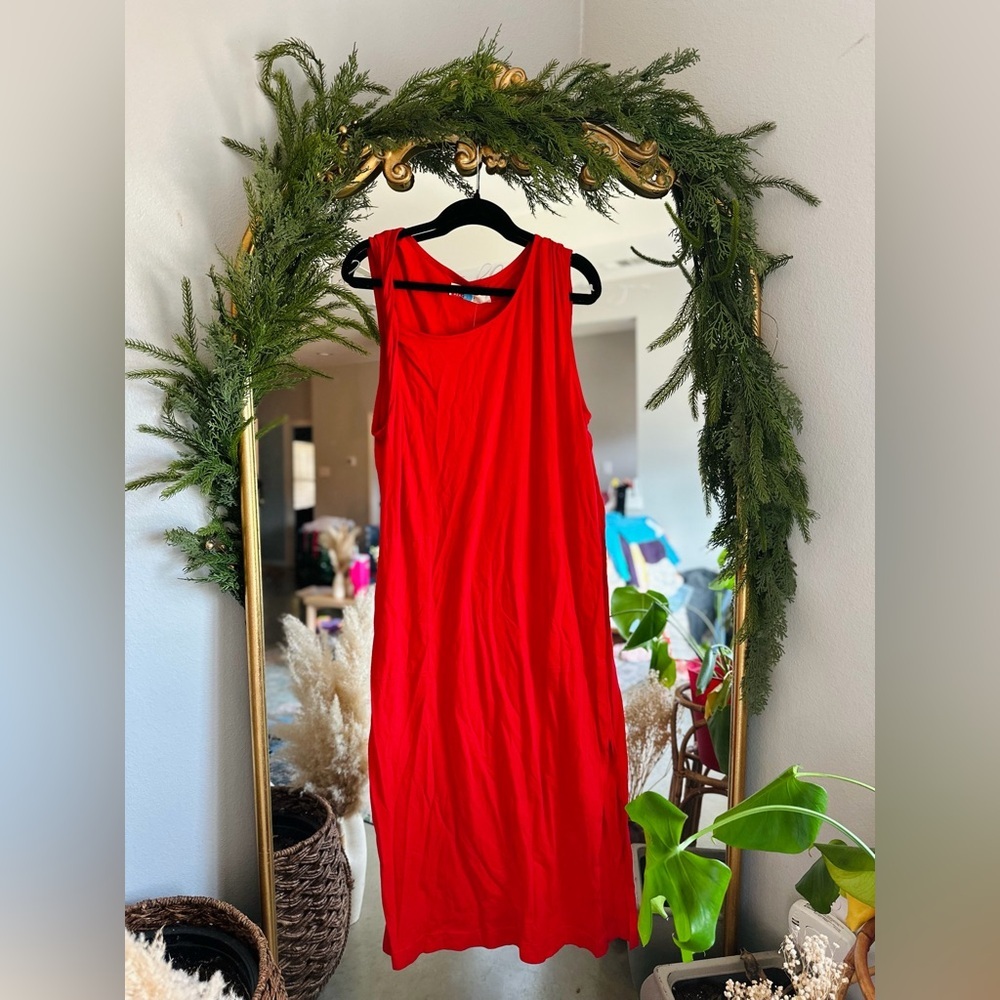 Free people red midi cotton dress large